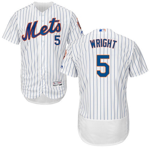 Mets #5 David Wright White(Blue Strip) Flexbase Authentic Collection Stitched MLB Jersey - Click Image to Close